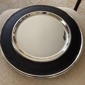 Williams Sonoma Leather and Silver Chargers